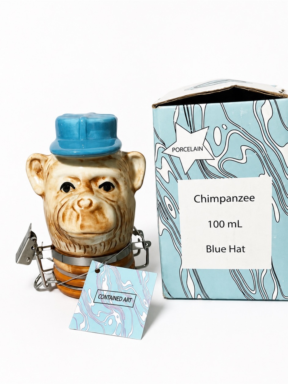 Chimpanzee Porcelain Jar with Blue Hat